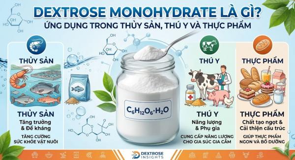 Dextrose Monohydrate là gì? Ứng dụng trong Thủy Sản, Thú Y và Thực Phẩm